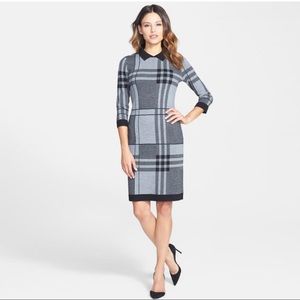 Hugo Boss Gray Plaid Wool Blend Knit Sweater Dress